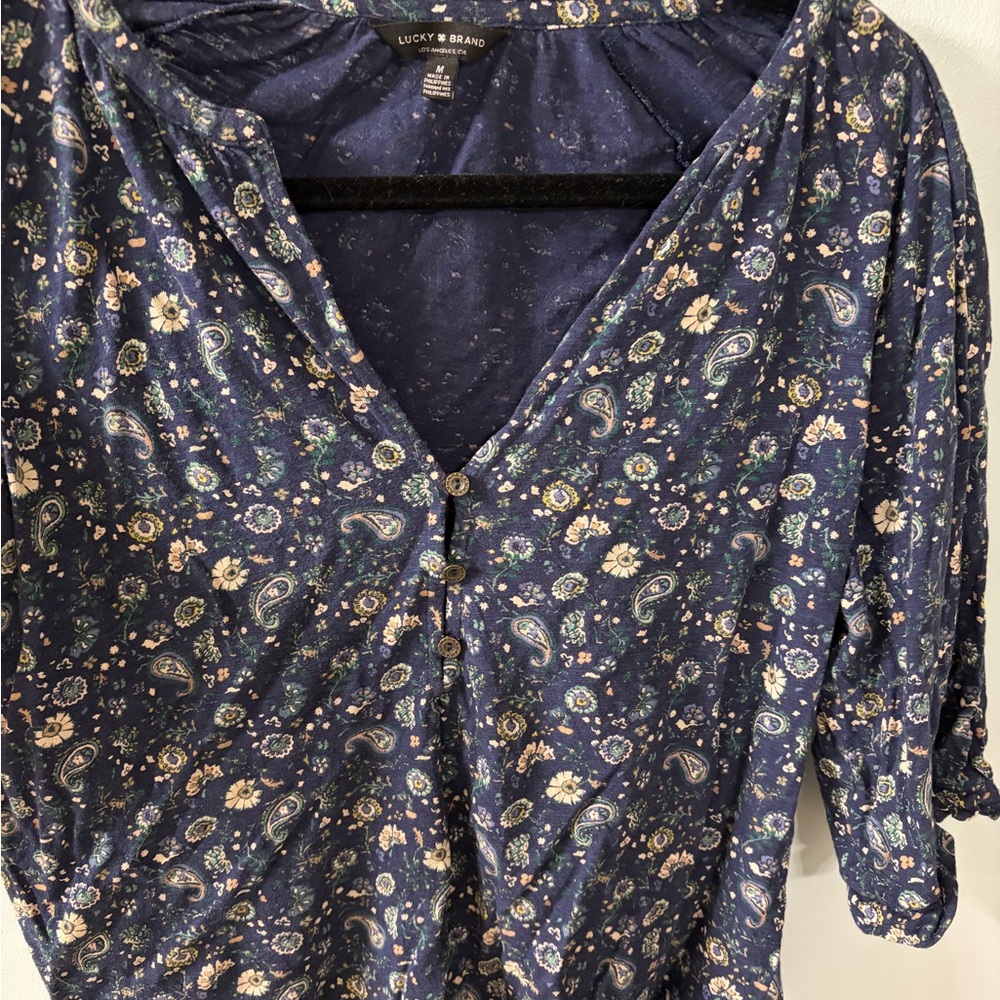 Lucky Brand Women's Navy Floral Blouse